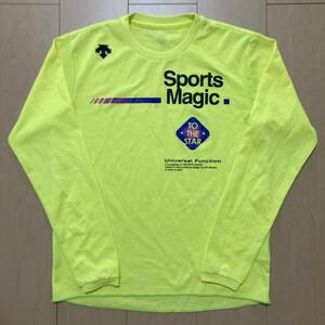 DESCENTE Lサイズ ロングスリーブ Tシャツ Sports Magic ネオン ボルト 蛍光 イエロー ロンT デサント 長袖 陸上競技 ランニング マラソン