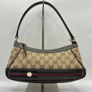 ◎極美品◎GUCCI グッチ ハンドバッグ アクセサリーポーチ シェリーライン インターロッキング GGキャンバス レザー GGチャーム ブラウン 