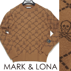 【新品・秋冬】定価5.8万マークアンドロナ MARK&LONA《高級ゴルフウェア》スカル&チェーン 上質ウール メンズ クルー ニットセーター46(M)