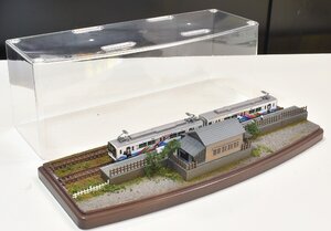 【SAZAN】鉄道ジオラマ展示台ケース付き 木造駅舎とホーム(他の商品と同梱不可)※33x12cm★4