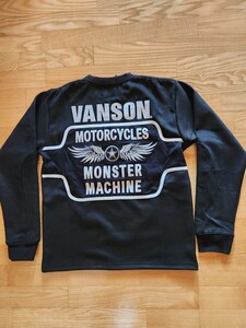 新作 送料込★vanson バンソン　NVLT-2422 起毛プレーティングC/Nプルオーバー　ボンディングトレーナー　バイカー　ブラック　XL