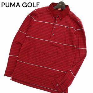 PUMA GOLF プーマ ゴルフ 通年 ロゴ刺繍★ DRY CELL 吸汗速乾 長袖 ボーダー ポロシャツ Sz.XL　メンズ 赤 大きいサイズ　C4T01440_2#C