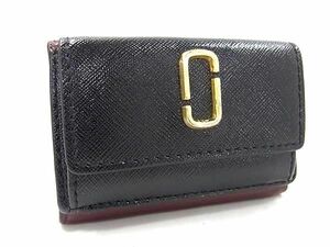 1円 ■美品■ MARC JACOBS マークジェイコブス スナップショット ミニ トライフォールド レザー 財布 ウォレット ブラック系 FE4600