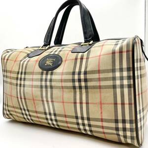 美品 大容量 バーバリー BURBERRY メンズ ボストンバッグ ショルダー ハンド ノバチェック シャドーホース柄 レザー ベージュ