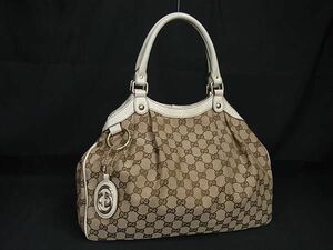 1円 ■美品■ GUCCI グッチ 211944 スーキー GG柄 GGキャンバス×レザー ハンドバッグ ショルダー ベージュ系×アイボリー系 FA9627