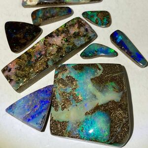 遊色効果!!［天然ボルダーオパール10点おまとめ101.5ct］Uルース 裸石 宝石 ジュエリー jewelry boulder opal 遊色 虹 DD0