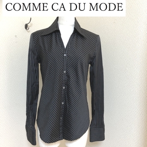 COMME CA DU MODE(コムサデモード)レディース ストレッチ シャツ オープンカラー 長袖 ９号 ストライプ