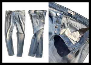 定価3.9万 PMDS PREMIUM MOOD DENIM SUPERIOR 拘りが詰まった クラッシュ＆リペア加工 デニムパンツ ジーンズ PAUL イタリア製 P.M.D.S. 34