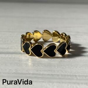 【入手困難 未使用タグ付き】pura vida Enamel Heart Band Ring エナメル ハート バンド リング American Handmade Sweet ブラック 黒 1624