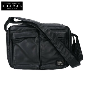 美品 PORTER ポーター 383-04892 TANKER LEATHER SHOULDER BAG タンカー レザー ショルダーバッグ ブラック