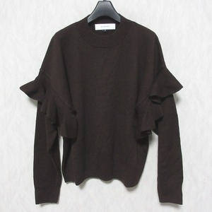 美品 LE CIEL BLEU ルシェルブルー Frill Tape Knit Tops フリルスリーブ プルオーバー ニット セーター 22A61622 36 ブラウン