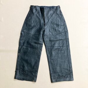 ★vintage K.LESUEUR VETEMENTS DE CUIR フランス軍 レザーパンツ ボトムス ブラック 黒 サイズ92-70 素材不明 メンズ 1.45kg★