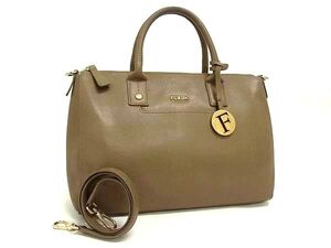 1円 ■美品■ FURLA フルラ リンダM レザー 2WAY ハンドバッグ ショルダーバッグ 肩掛け レディース グレージュ系 FG3467