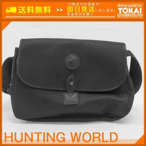 ★DE04 [送料無料/中古品] ハンティングワールド HUNTING WORLD キャンバス ショルダーバッグ ブラック ※タバコの臭いあり