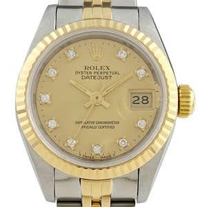 ロレックス ROLEX デイトジャスト 10Pダイヤ 69173G 腕時計 SS YG ダイヤモンド 自動巻き シャンパンゴールド レディース 【中古】