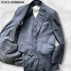 定価35万!!!圧巻の3ピース!!!ドルチェ&ガッバーナ DOLCE&GABBANA セットアップ スーツ ジャケット 裏地ロゴ総柄 ウール グレー 48 L相当