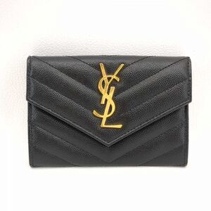 美品　イヴサンローラン　カードケース　BND414404　レザー　黒　財布　Vステッチ　箱付　レディース　中古　YSL　◆3111/藤枝インター店