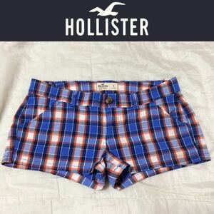 １回着新品同様☆HOLLISTER チェック柄ショートパンツ 0 S 青ブルー ホリスター