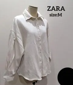 ZARA ザラ コットン ボリュームスリーブ 厚手 シャツ アイボリー Ｍ 長袖