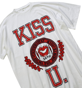 【USA製】【未使用】【ビンテージ】【KISS U】【白】【ビッグサイズTシャツ】レディース古着 BE2601-1