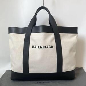 【極美品★保存袋付き】BALENCIAGA バレンシアガ ネイビートート トートバッグ 肩掛け A4収納 キャンバス レザー 479290