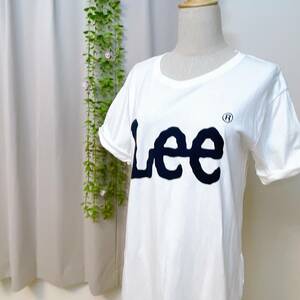 YH0163 美品〇 Lee リー レディース Tシャツ ロング 人気 M 白 プリント レア カジュアル ロゴ 春夏 