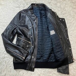 美品 ディオールオム DIOR HOMME ダブルライダースジャケット 本革 レザー 裏地キルティング ブラック 黒 44 M相当