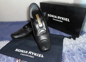 靴◆ ソニアリキエル ◆パンプス 35サイズ 約22.5㎝ BLACK レザー ◆ SONIA RYKIEL◆レディースシューズ 保存袋 箱付き