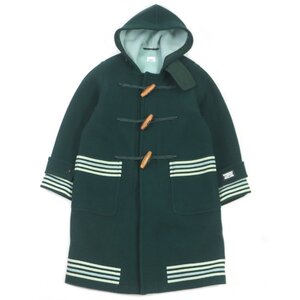 極美品□BURBERRY バーバリー 4558899 ウール ロゴパッチ ストライプ トグルボタン ダッフルコート グリーン 46 イタリア製 正規品 メンズ