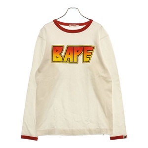 A BATHING APE アベイシングエイプ ネック切り替え BAPE フロントロゴ 半袖Tシャツカットソー ホワイト/レッド