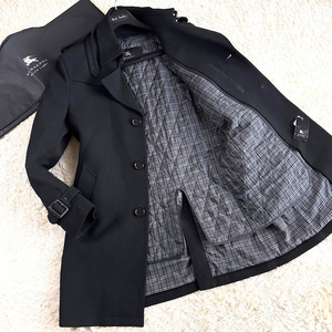 未使用級カシミヤBURBERRY BLACKLABELナポレオンコート2wayライナー XL.LL～L黒ノバチェック トレンチ ブラレ バーバリーブラックレーベル