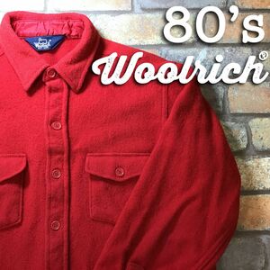 ★USA直輸入★80’s vintage★正規品★【Woolrich ウールリッチ】情熱の赤無地 ウールワークシャツ[L程度] 老舗 アウトドアブランド K3-129