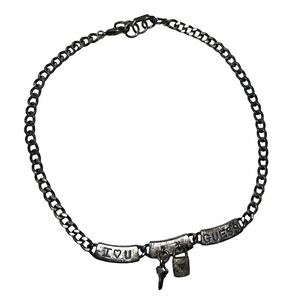 【希少】GUESS ゲス アーカイブ I LOVE YOU チェーン ネックレス シルバー 中古 正規品