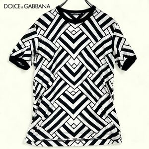 入手困難/美品●ドルチェ&ガッバーナ 半袖 Tシャツ チェーン 総柄 46サイズ M相当 DOLCE&GABBANA ドルガバ D&G 春夏秋 ホワイト ブラック