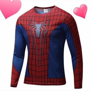 メンズ 長袖　スパイダーマン Tシャツ レッド×ブルー