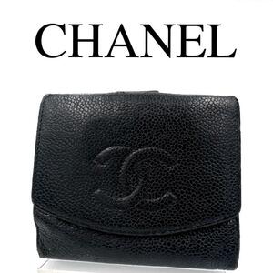 CHANEL シャネル 折り財布 ココマーク キャビアスキン シールあり