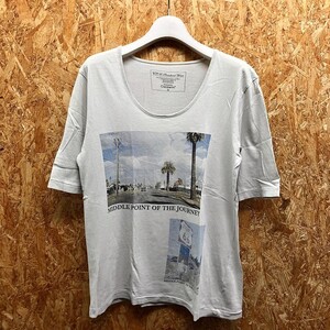 チャオパニック CIAOPANIC Tシャツ フォトプリント 英字 MIDDLE POINT OF THE JOURNEY 5分袖 Uネック カットソー M ヘザーグレー メンズ