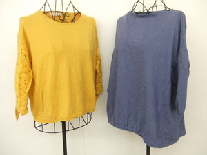 【良品！】★七分袖トップス2点セット★①BACK NUMBER/黄/サイズF　②WHITE BERRY/青/サイズM　