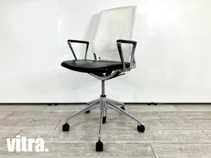 A）vitra/ヴィトラ■MEDA/メダ キャスターチェア■本革黒ｘメッシュホワイト■アルベルト・メダ■hhstyle