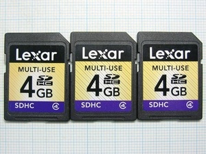 ★Lexar ＳＤＨＣメモリーカード ４GB ３枚 中古★送料８５円・１８５円