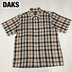 DAKS ダックス リネン 麻 半袖シャツ 2L チェック柄 ベージュ 