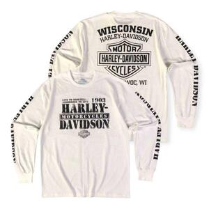 Mサイズ　ハーレーダビットソン　Harley　Tシャツ　ロンT　長袖　トップス　白　バイク　USA　ツーリング　モーターサイクル　USA