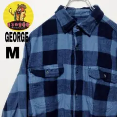 usa古着 GEORGE ネルシャツ　M  ブルー　ネイビー　チェック