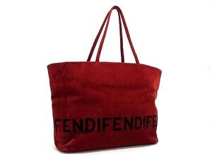 1円 ■美品■ FENDI フェンディ ベロア トートバッグ ハンドバッグ ショルダー 肩掛け レディース レッド系 FB6664