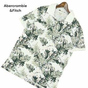 Abercrombie&Fitch アバクロンビー＆フィッチ 春夏 リーフ 総柄★ 半袖 ポロシャツ Sz.L　メンズ 白 日本製　A4T08541_7#A