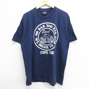 XL/古着 ジャンスポーツ 半袖 ビンテージ Tシャツ メンズ 90s ビール ケープコッド コットン クルーネック 紺 ネイビー spe 23jun09 中