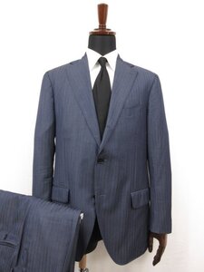 HH超美品 【ラルディーニ LARDINI】3B段返り 春夏 スーツ (メンズ) 52-7REG ネイビー系 ストライプ織 伊製 JM0823AQ □27RMS9261