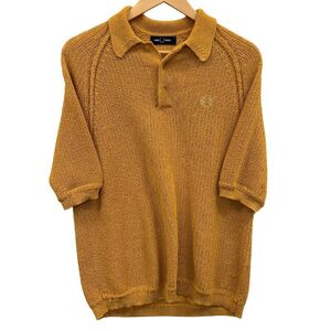 美品◆ポロシャツ フレッドペリー ポロシャツ メッシュ サマーニット メンズ サイズL マスタード FRED PERRY 【AFB35】