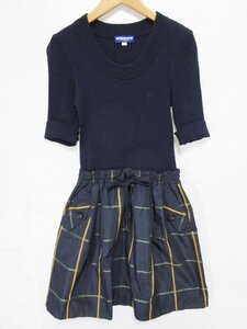 【送料込】 BURBERRY BLUE LABEL バーバリーブルーレーベル ワンピース ネイビー 紺 スカートチェック ドッキングワンピース 36 S/955957