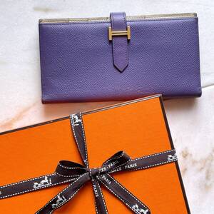 HERMES エルメス ベアンスフレヴォーエプソン バイカラー 長財布 □M刻印